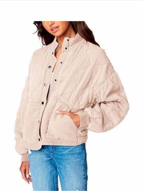 Blank NYC Quilted Bomber Jacket in Light Taupe